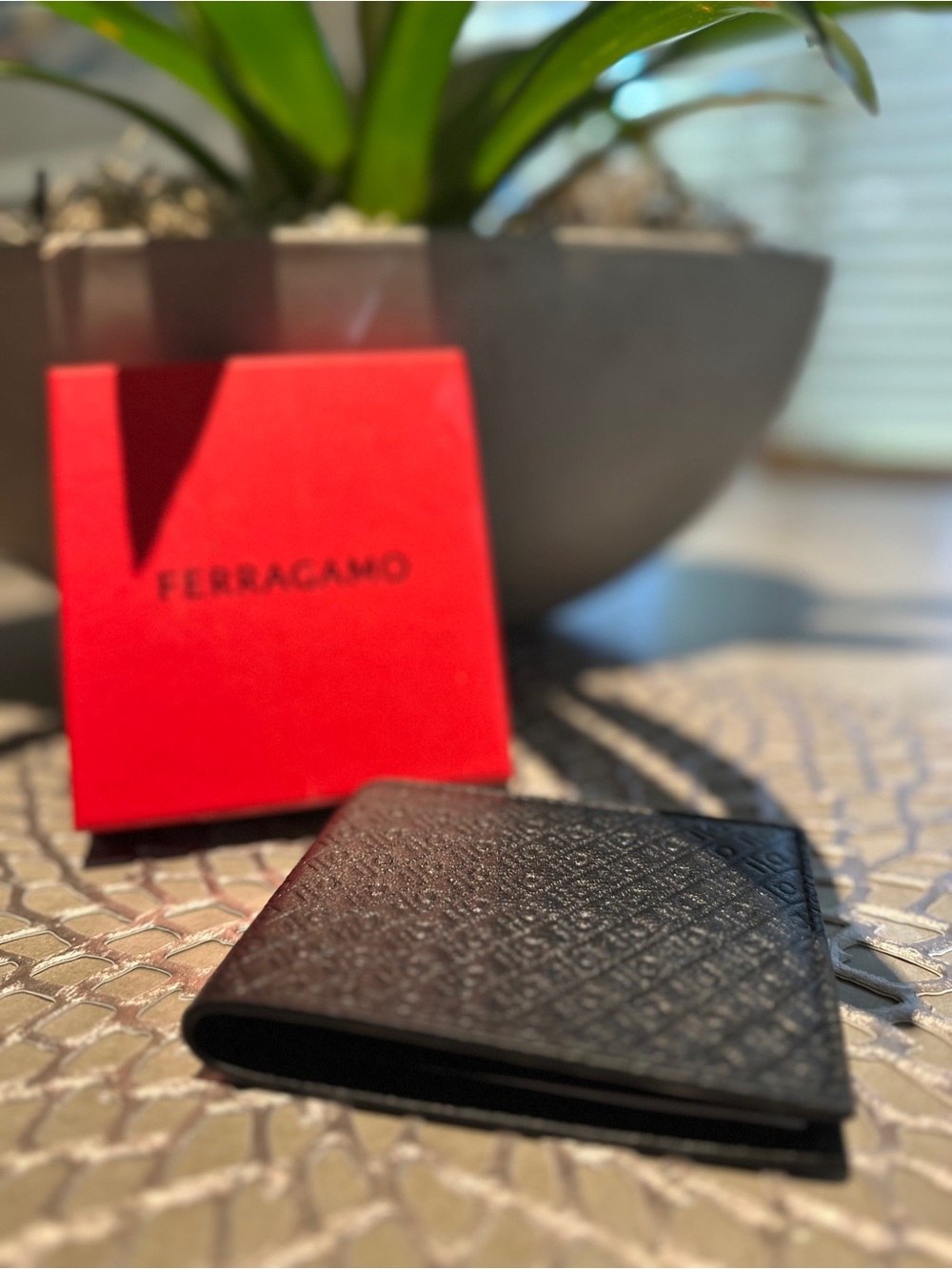 Salvatore Ferragamo Black Embossed Leather Bifold Wallet